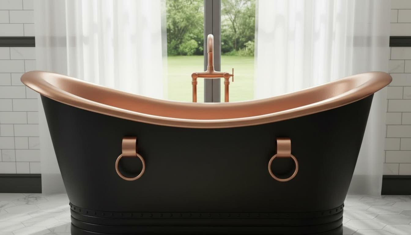 Black Patina Copper Freestanding Bathtub - Double Slipper Tub - Mettlemix