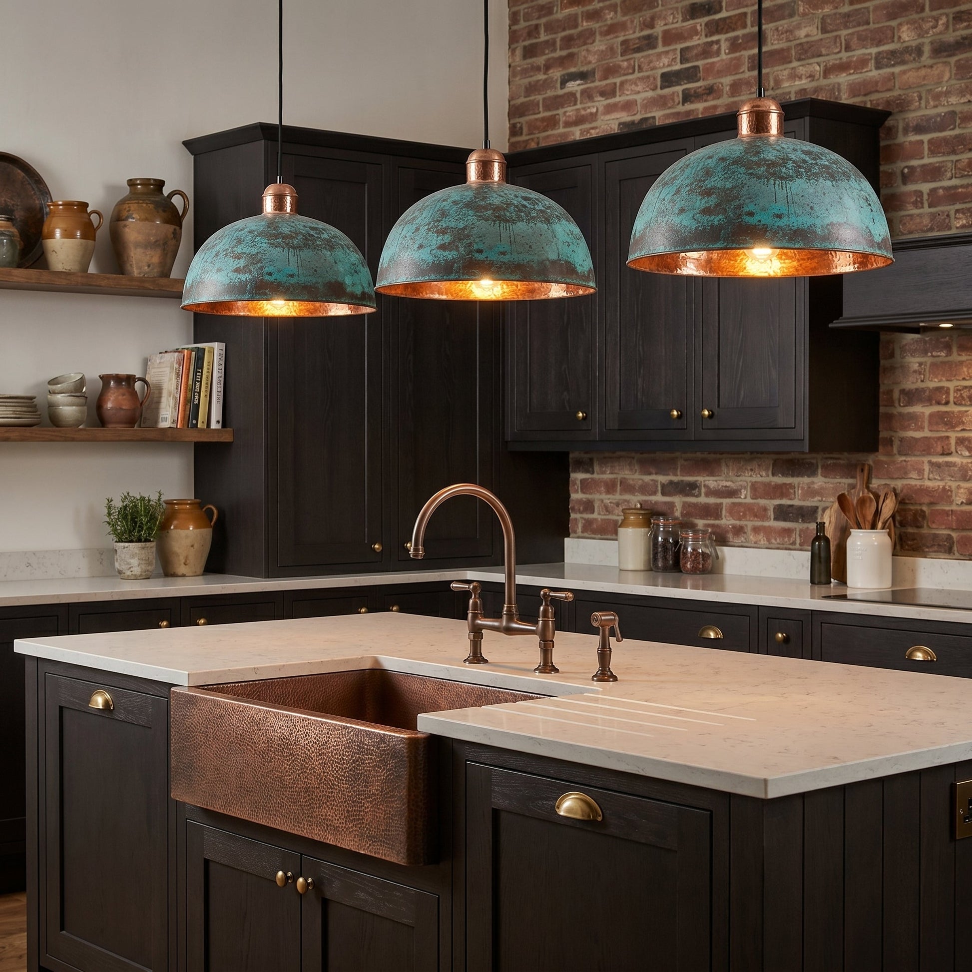 Blue Patina Copper Pendant Light - Farmhouse Dome Ceiling Lamp - Mettlemix