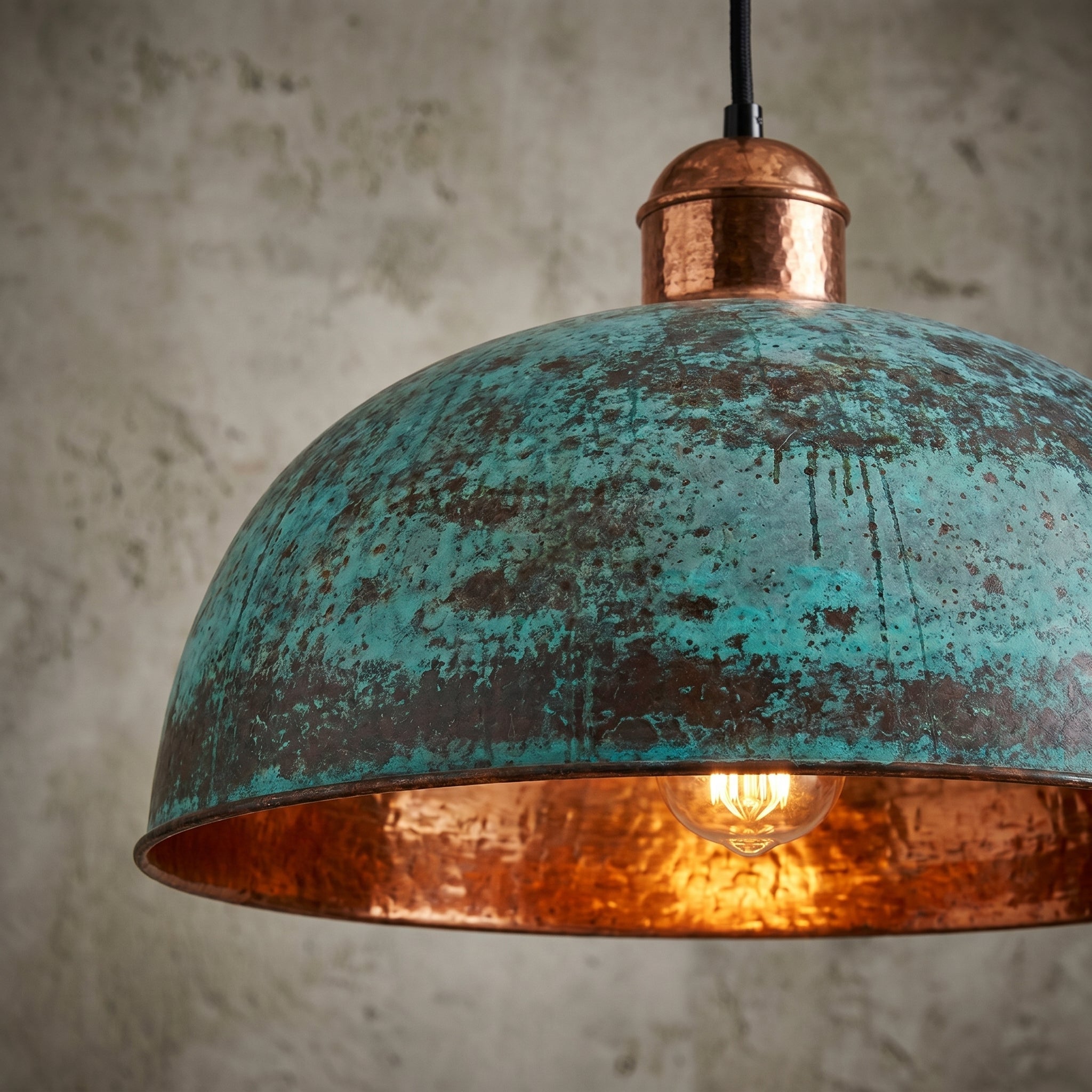 Blue Patina Copper Pendant Light - Farmhouse Dome Ceiling Lamp - Mettlemix