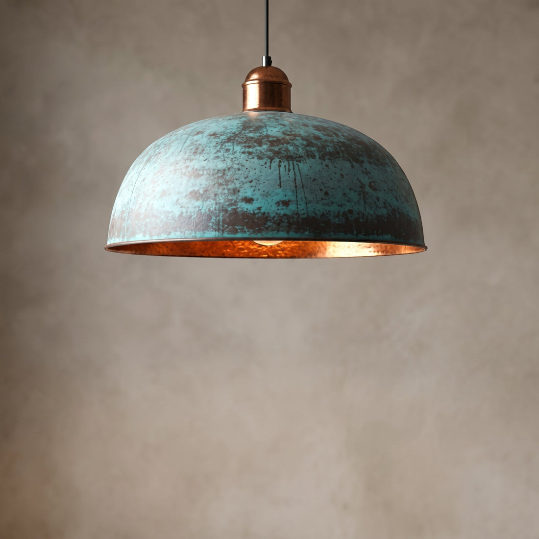 Blue Patina Copper Pendant Light - Farmhouse Dome Ceiling Lamp - Mettlemix