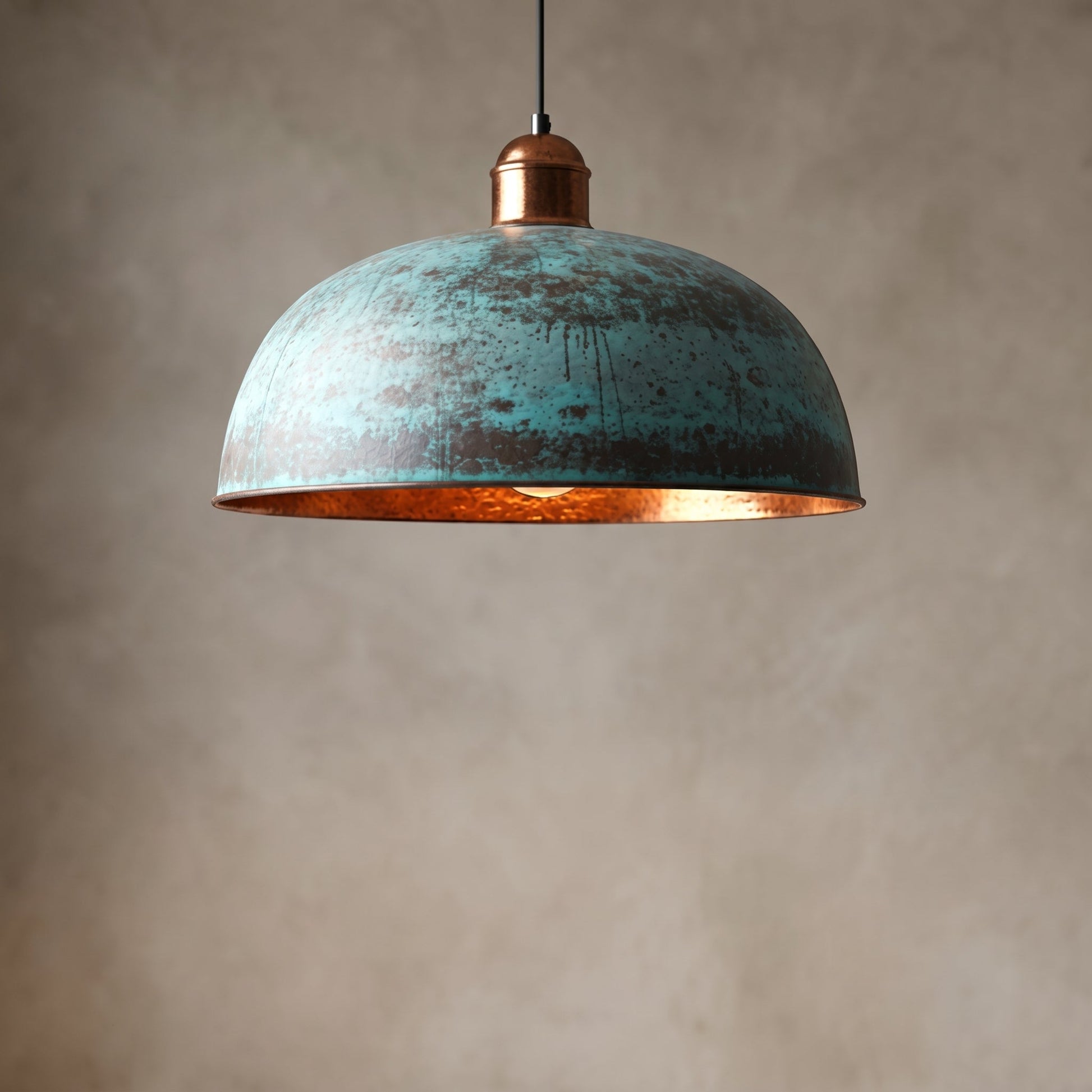 Blue Patina Copper Pendant Light - Farmhouse Dome Ceiling Lamp - Mettlemix