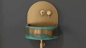 Blue Verdigris Patina Brass Wall Sink - Hand - Hammered Basin - Mettlemix