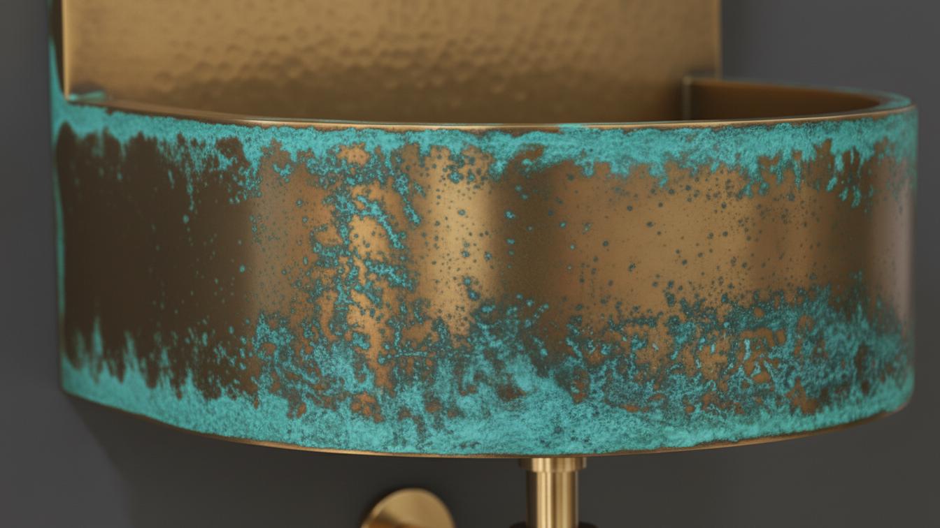 Blue Verdigris Patina Brass Wall Sink - Hand - Hammered Basin - Mettlemix