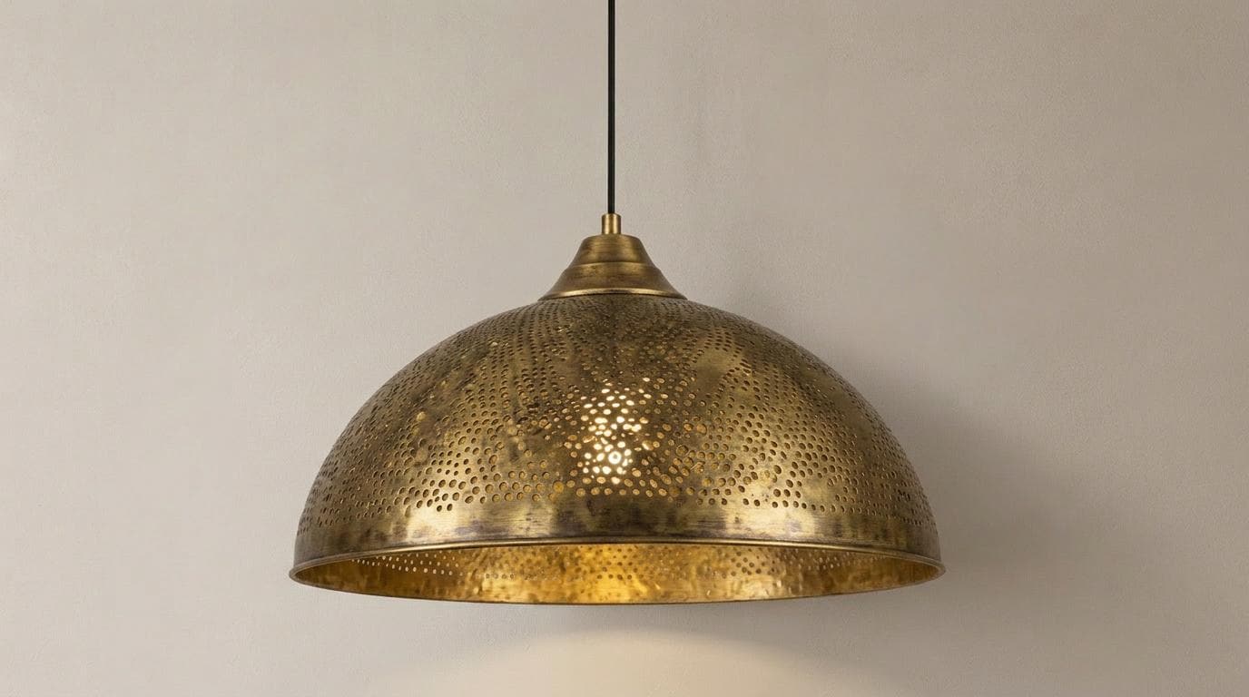 Brass Pendant Light, Antique Dome Lamp, Handmade Perforated Ceiling Fixture, Kitchen Island & Bedroom Lighting, Boho Home Deco - Mettlemix