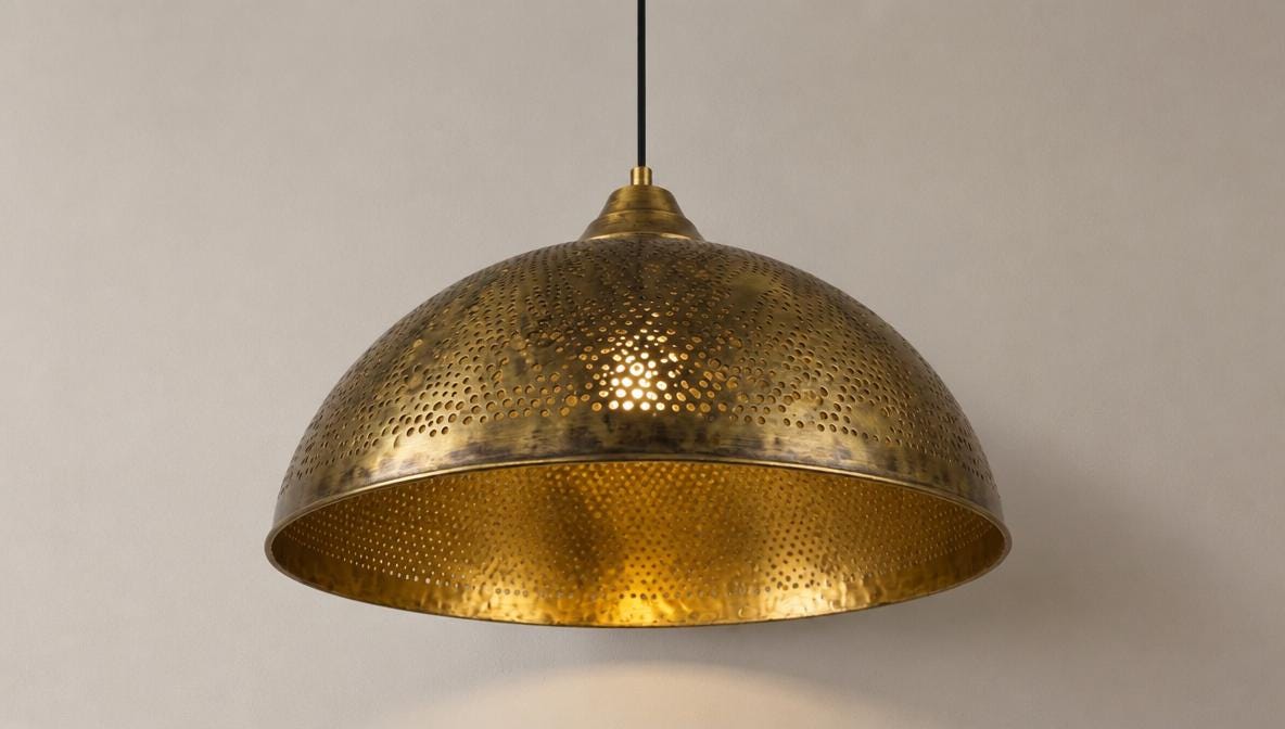 Brass Pendant Light, Antique Dome Lamp, Handmade Perforated Ceiling Fixture, Kitchen Island & Bedroom Lighting, Boho Home Deco - Mettlemix