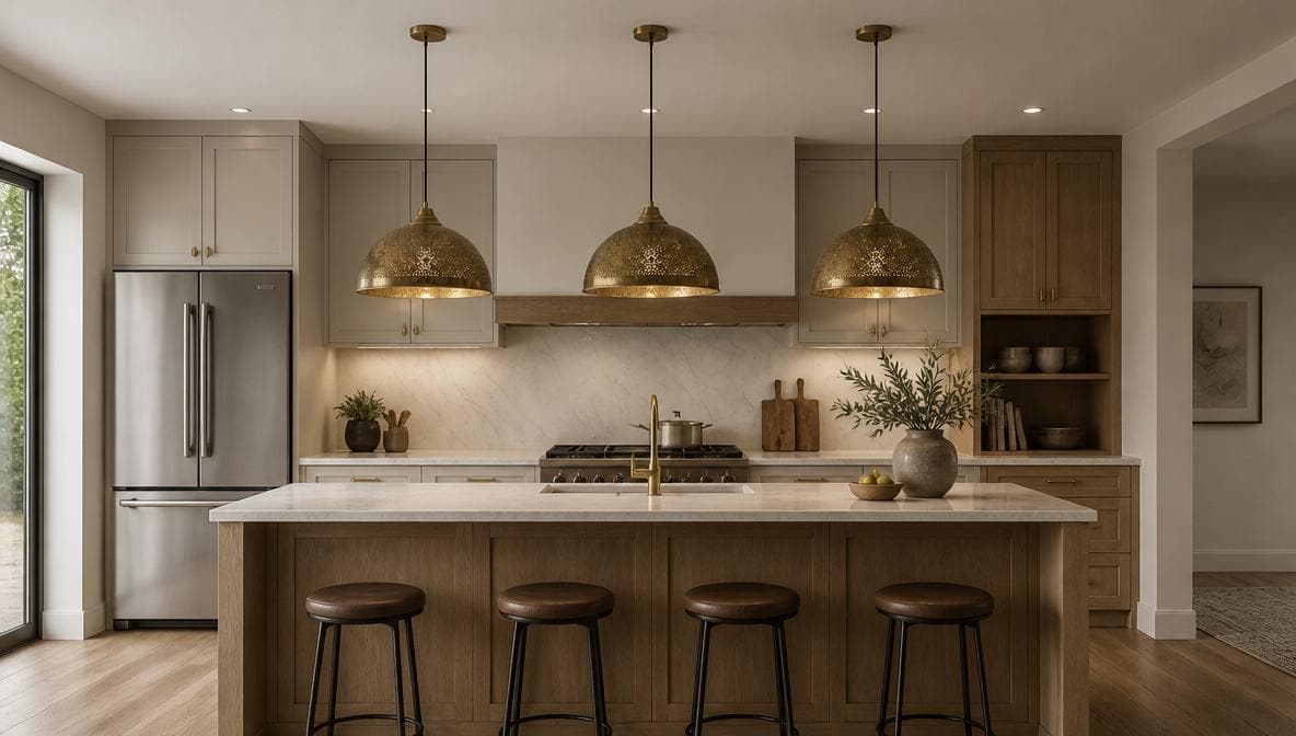 Brass Pendant Light, Antique Dome Lamp, Handmade Perforated Ceiling Fixture, Kitchen Island & Bedroom Lighting, Boho Home Deco - Mettlemix