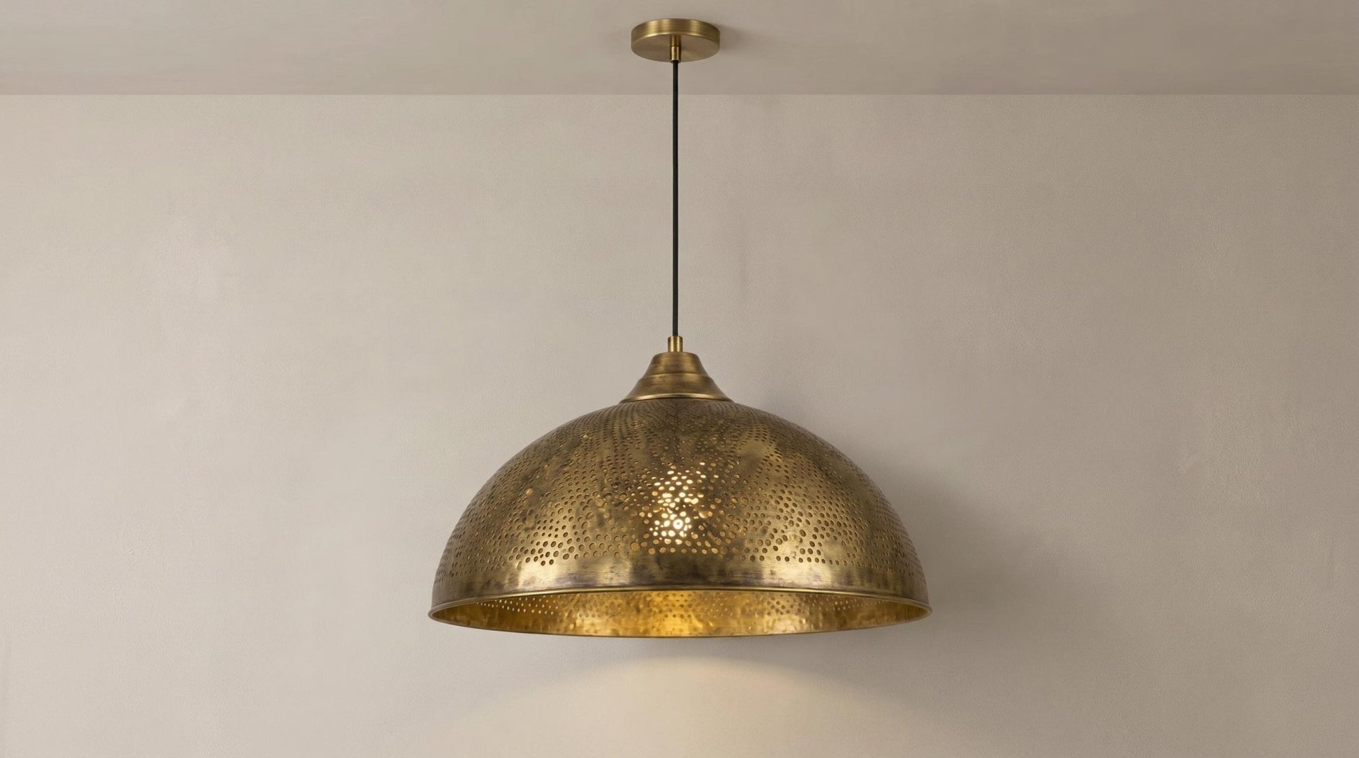 Brass Pendant Light, Antique Dome Lamp, Handmade Perforated Ceiling Fixture, Kitchen Island & Bedroom Lighting, Boho Home Deco - Mettlemix