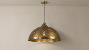 Brass Pendant Light, Antique Dome Lamp, Handmade Perforated Ceiling Fixture, Kitchen Island & Bedroom Lighting, Boho Home Deco - Mettlemix