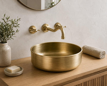 Brass Vessel Sink, Round Brass Bathroom Sink, Modern Countertop Vanity Basin, Handmade Solid Brass Wash Basin,Moroccan Style Wash Basin - Mettlemix