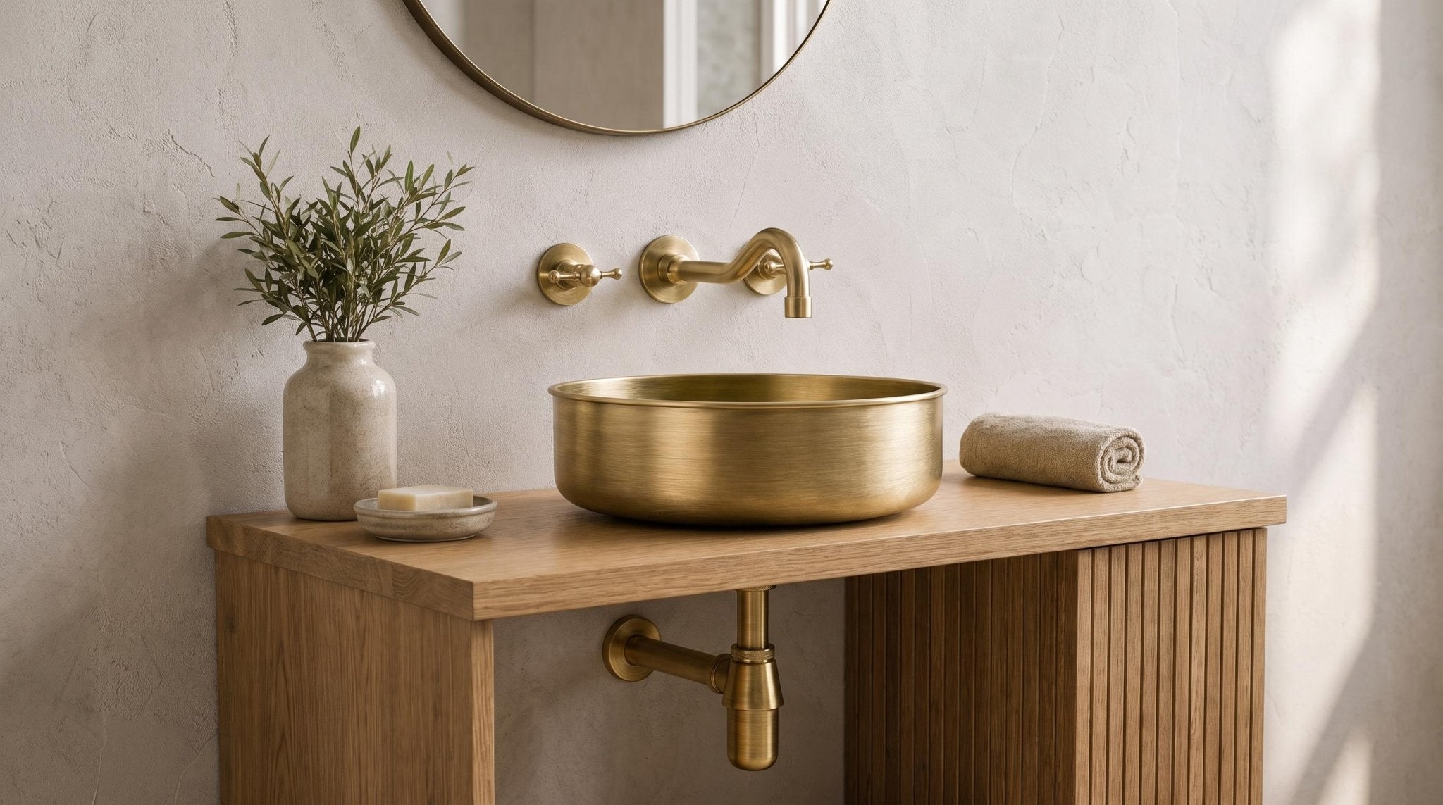 Brass Vessel Sink, Round Brass Bathroom Sink, Modern Countertop Vanity Basin, Handmade Solid Brass Wash Basin,Moroccan Style Wash Basin - Mettlemix
