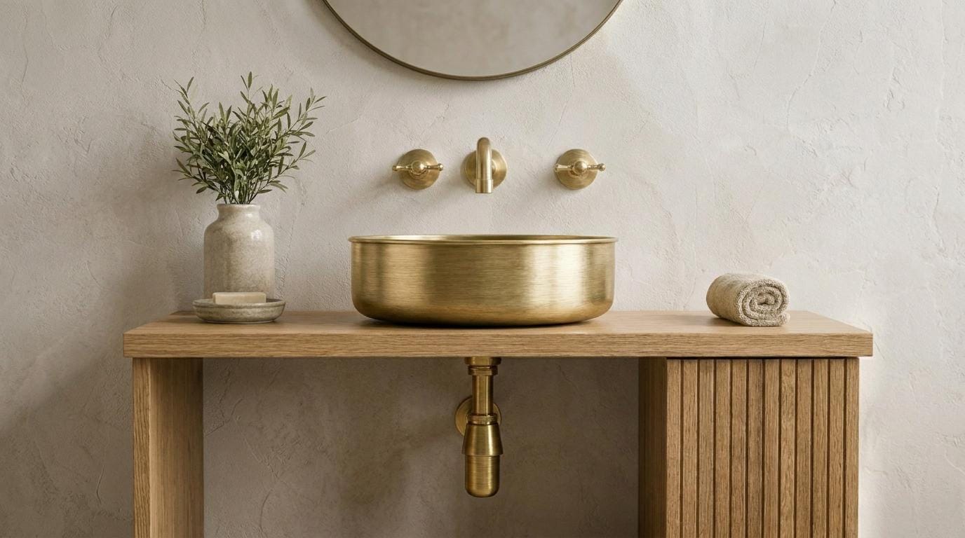 Brass Vessel Sink, Round Brass Bathroom Sink, Modern Countertop Vanity Basin, Handmade Solid Brass Wash Basin,Moroccan Style Wash Basin - Mettlemix