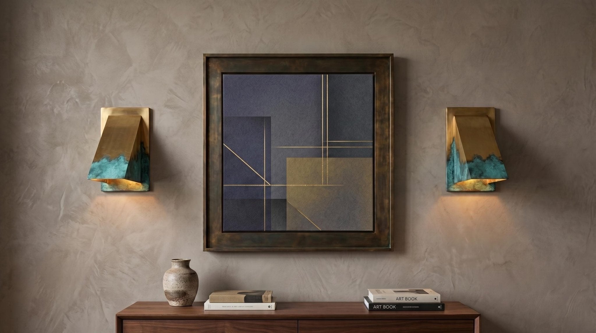Brass Wall Sconce, Modern Triangle Wedge Wall Light, Solid Brass Indoor Outdoor Sconce, Geometric Entryway Hallway Wall Lamp Fixture - Mettlemix