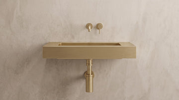 Brushed Brass Wall Mounted Sink, Handmade Rectangular Bathroom Basin, Luxury Powder Room Sink With Faucet and Bottle Trap - Mettlemix