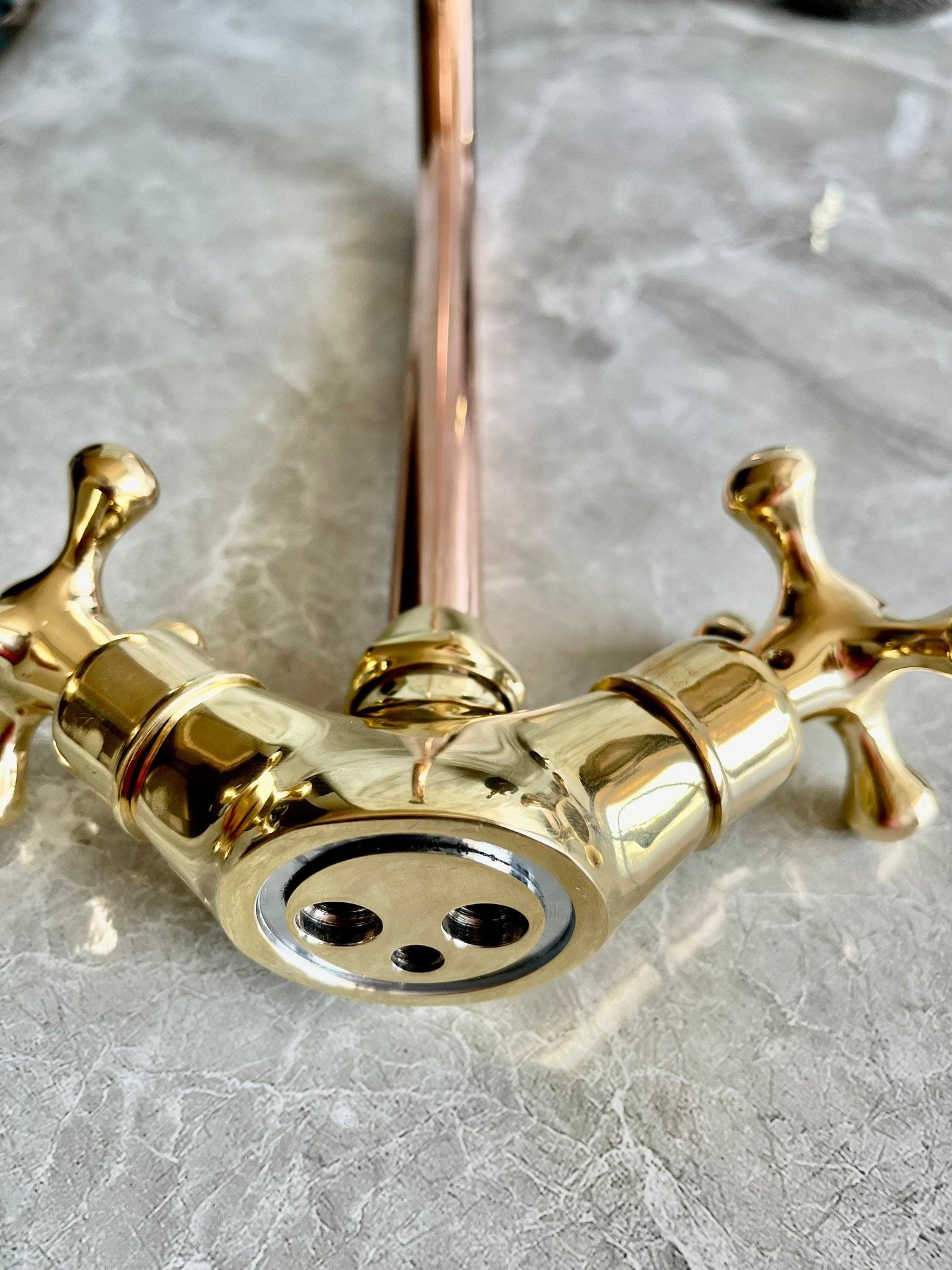 Copper & Brass Gooseneck Faucet - Single Hole Mixer with Cross Handles - Mettlemix