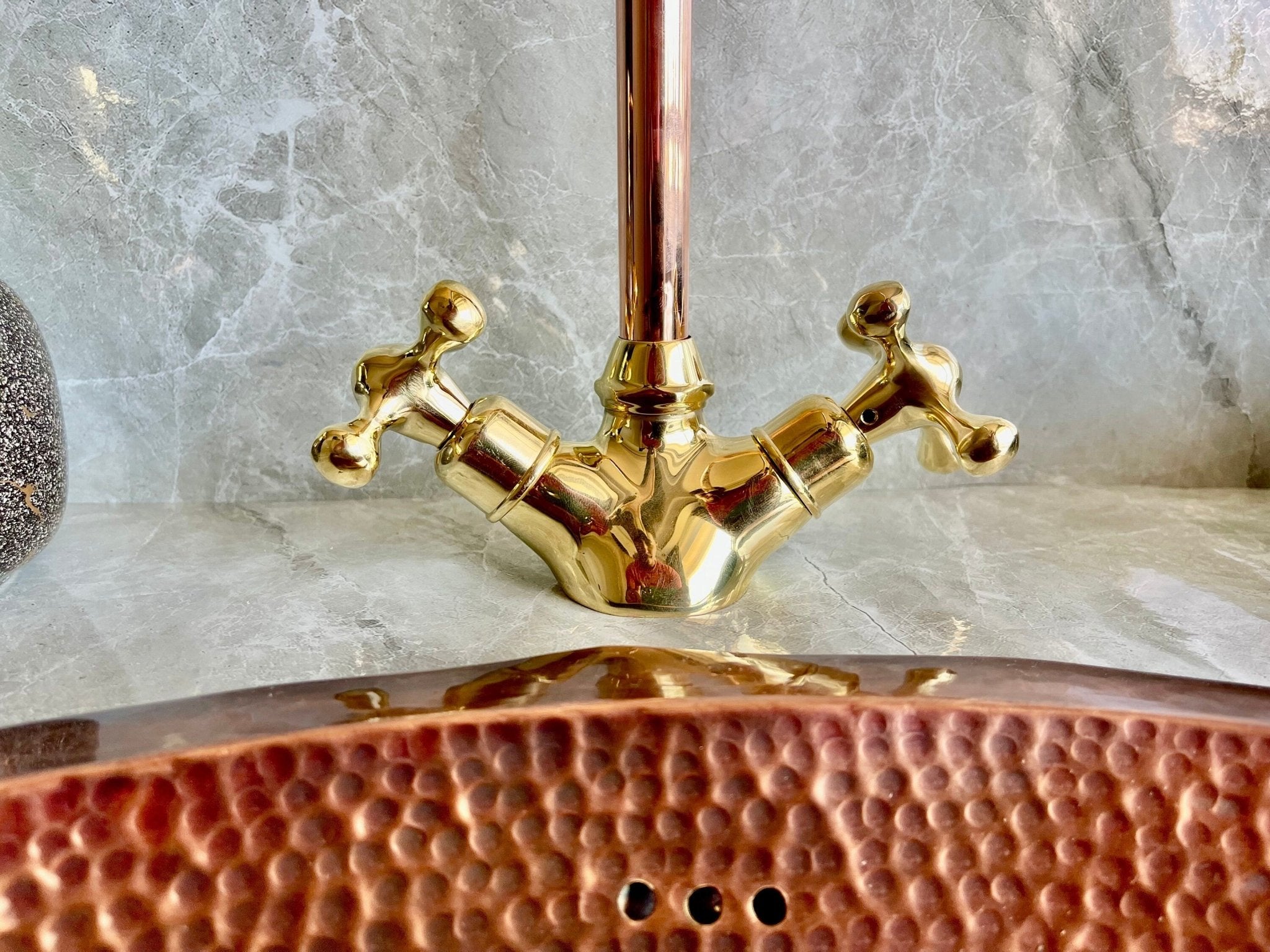 Copper & Brass Gooseneck Faucet - Single Hole Mixer with Cross Handles - Mettlemix
