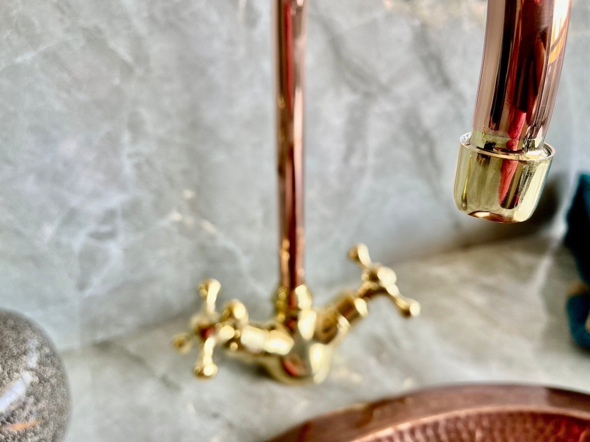 Copper & Brass Gooseneck Faucet - Single Hole Mixer with Cross Handles - Mettlemix