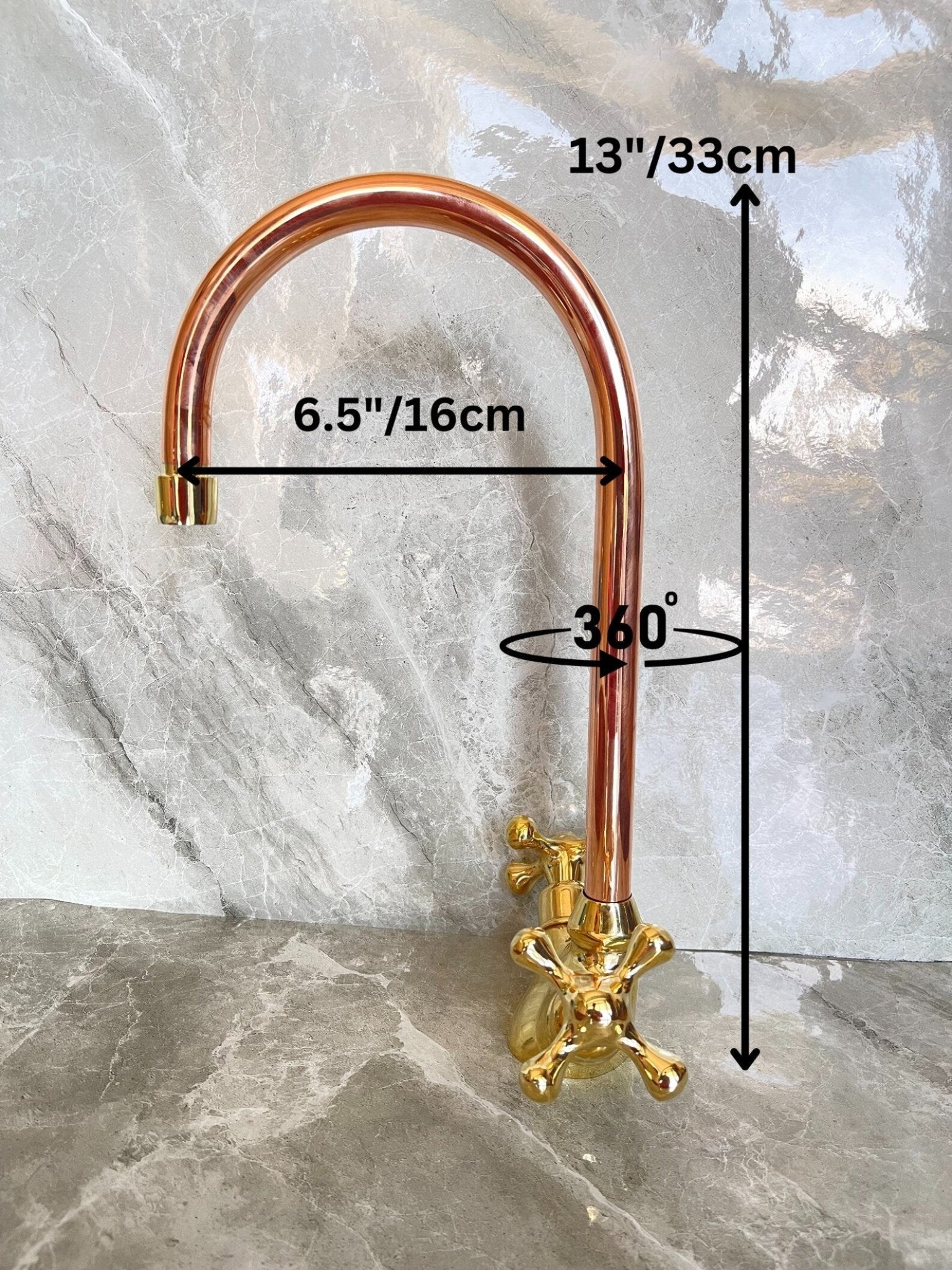 Copper & Brass Gooseneck Faucet - Single Hole Mixer with Cross Handles - Mettlemix