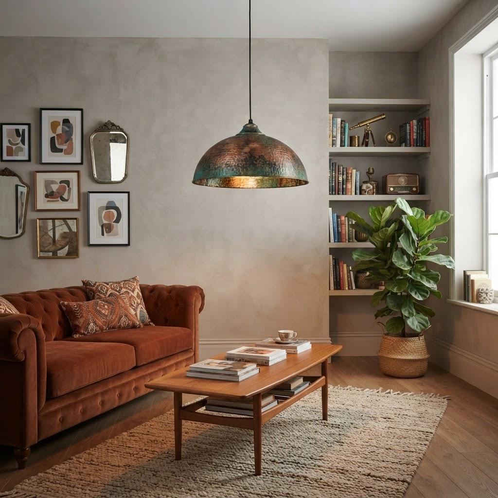 Copper Dome Pendant Light, Blue Green Patina Ceiling Lamp, Handmade Hammered Kitchen Island Fixture, Mediterranean Rustic Hanging Light - Mettlemix