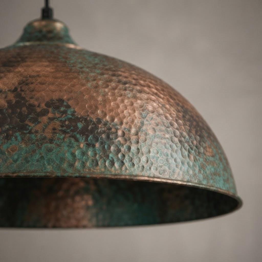 Copper Dome Pendant Light, Blue Green Patina Ceiling Lamp, Handmade Hammered Kitchen Island Fixture, Mediterranean Rustic Hanging Light - Mettlemix