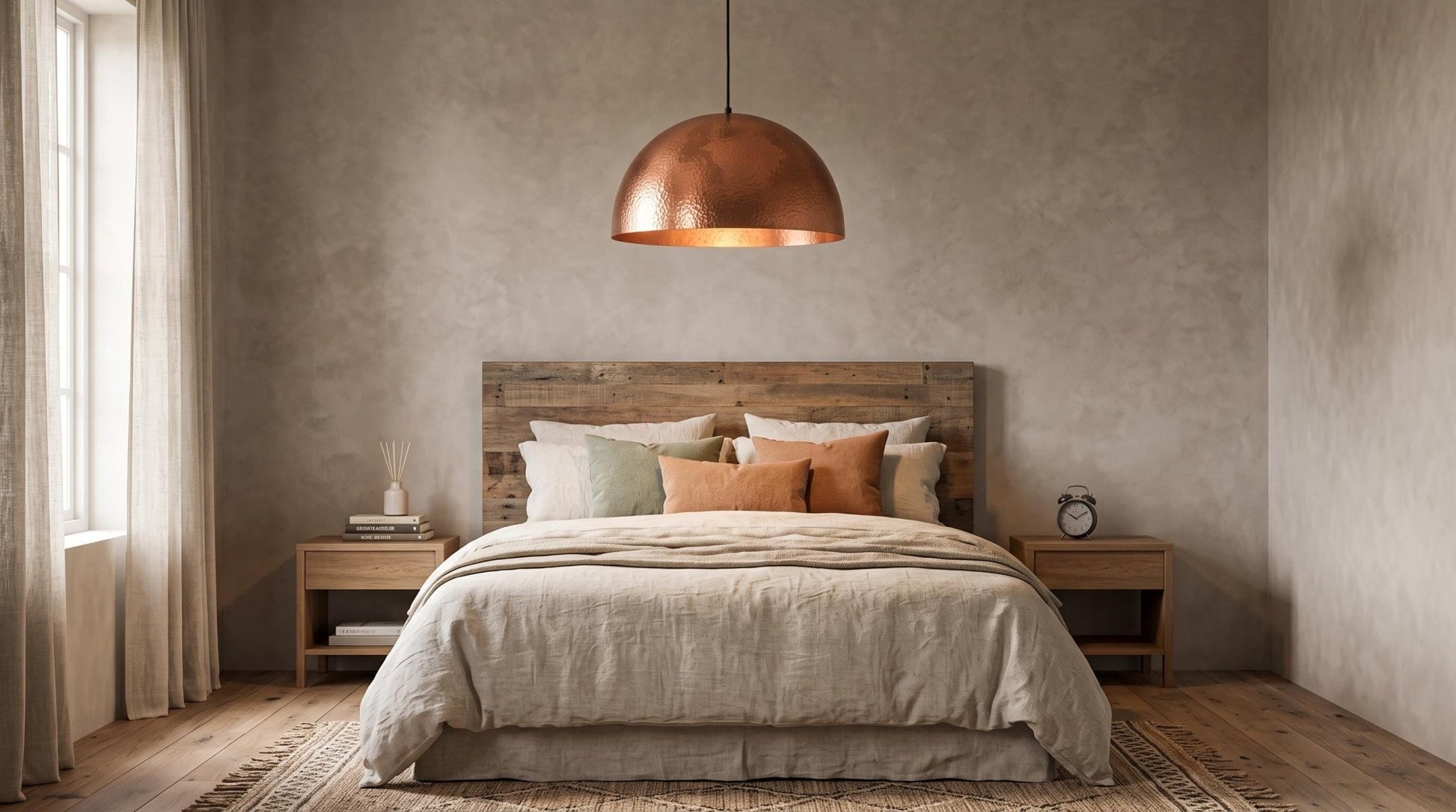Copper Dome Pendant Light, Hammered Rose Copper Ceiling Lamp, Handmade Kitchen Island Fixture, Modern Boho Farmhouse Dining Hanging Light - Mettlemix