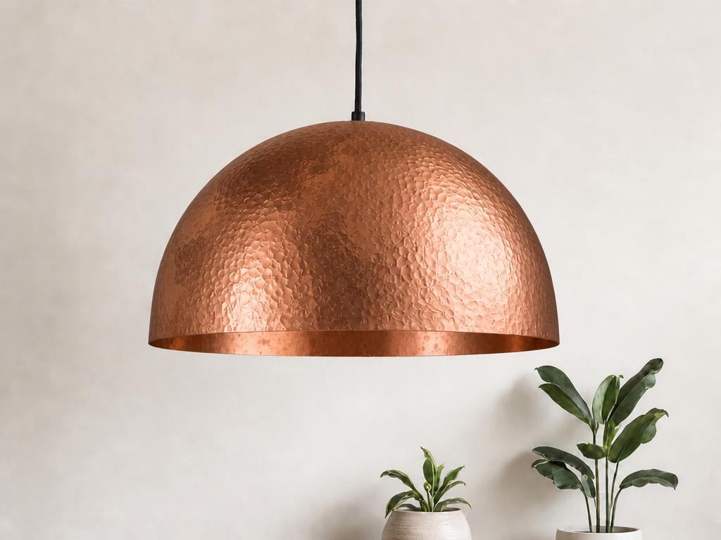 Copper Dome Pendant Light, Hammered Rose Copper Ceiling Lamp, Handmade Kitchen Island Fixture, Modern Boho Farmhouse Dining Hanging Light - Mettlemix