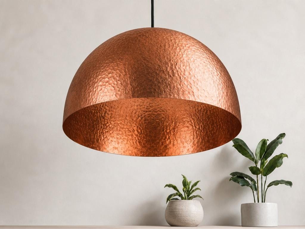 Copper Dome Pendant Light, Hammered Rose Copper Ceiling Lamp, Handmade Kitchen Island Fixture, Modern Boho Farmhouse Dining Hanging Light - Mettlemix
