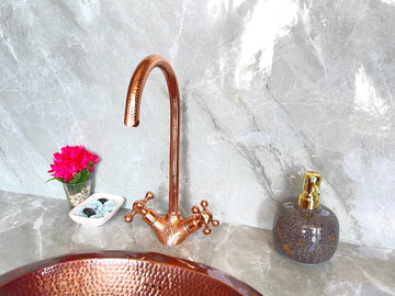 Copper Finish Engraved Bathroom Faucet - Gooseneck Single Hole Tap - Mettlemix