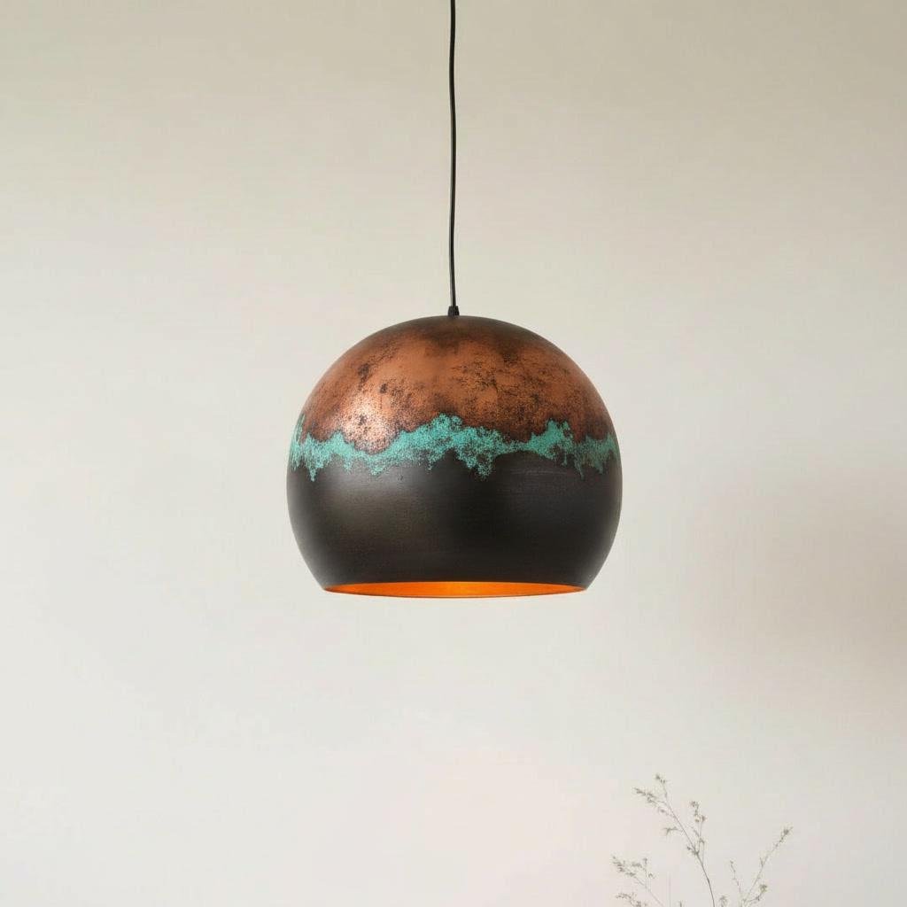 Copper Pendant Light, Modern Rustic Ceiling Lamp, Handmade 3 Tone Hanging Light, Farmhouse Kitchen Island Lighting - Mettlemix