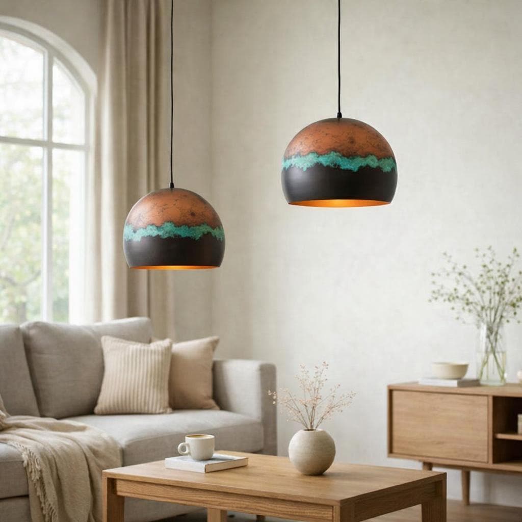 Copper Pendant Light, Modern Rustic Ceiling Lamp, Handmade 3 Tone Hanging Light, Farmhouse Kitchen Island Lighting - Mettlemix