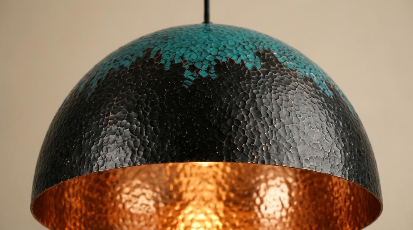 Copper Pendant Light | Patina Dome Hanging Lamp for Dining Room | Industrial Antique Ceiling Lighting | Kitchen Island Fixture - Mettlemix