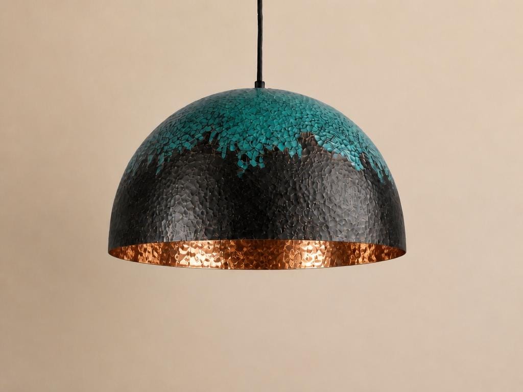 Copper Pendant Light | Patina Dome Hanging Lamp for Dining Room | Industrial Antique Ceiling Lighting | Kitchen Island Fixture - Mettlemix