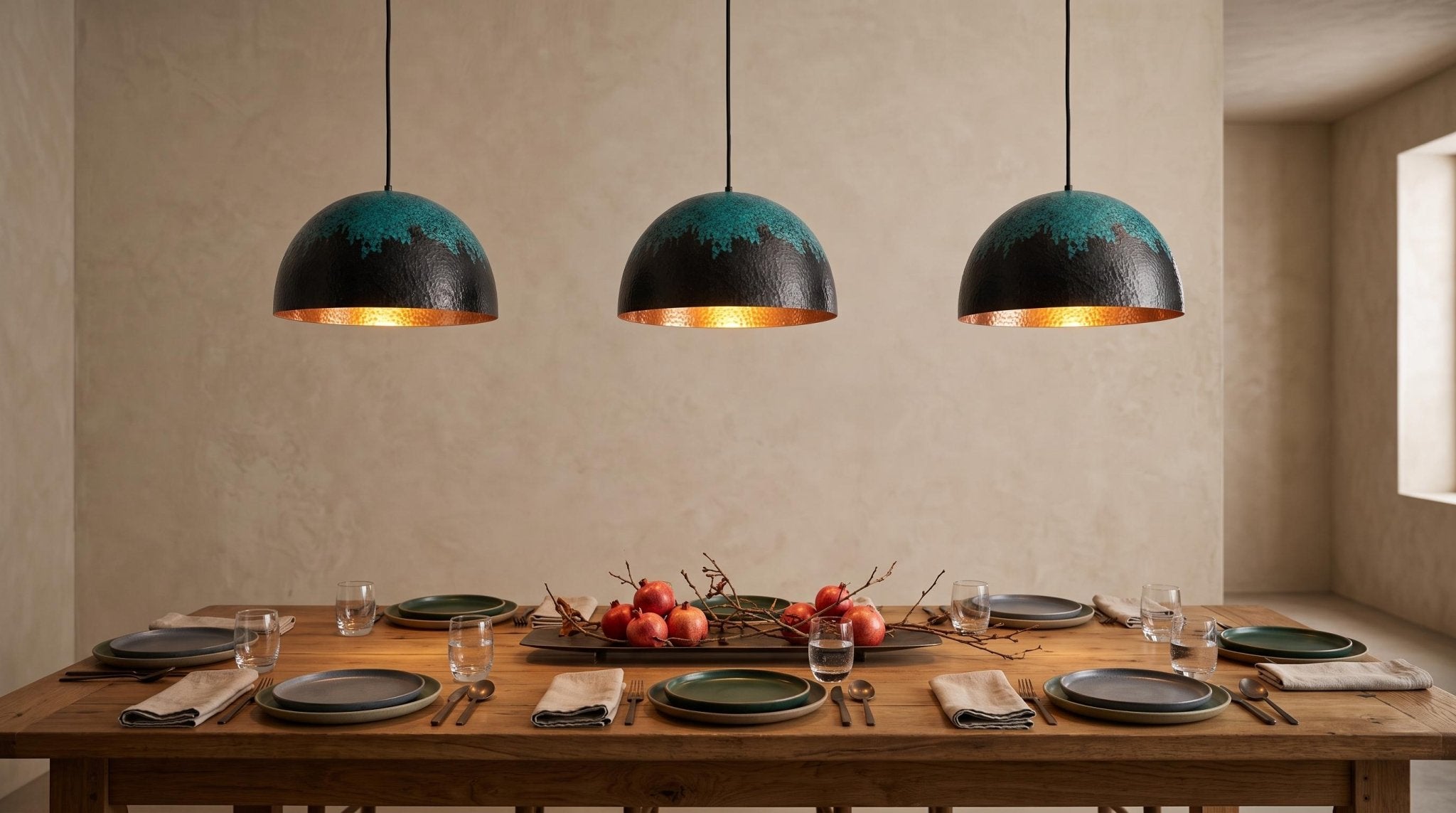 Copper Pendant Light | Patina Dome Hanging Lamp for Dining Room | Industrial Antique Ceiling Lighting | Kitchen Island Fixture - Mettlemix