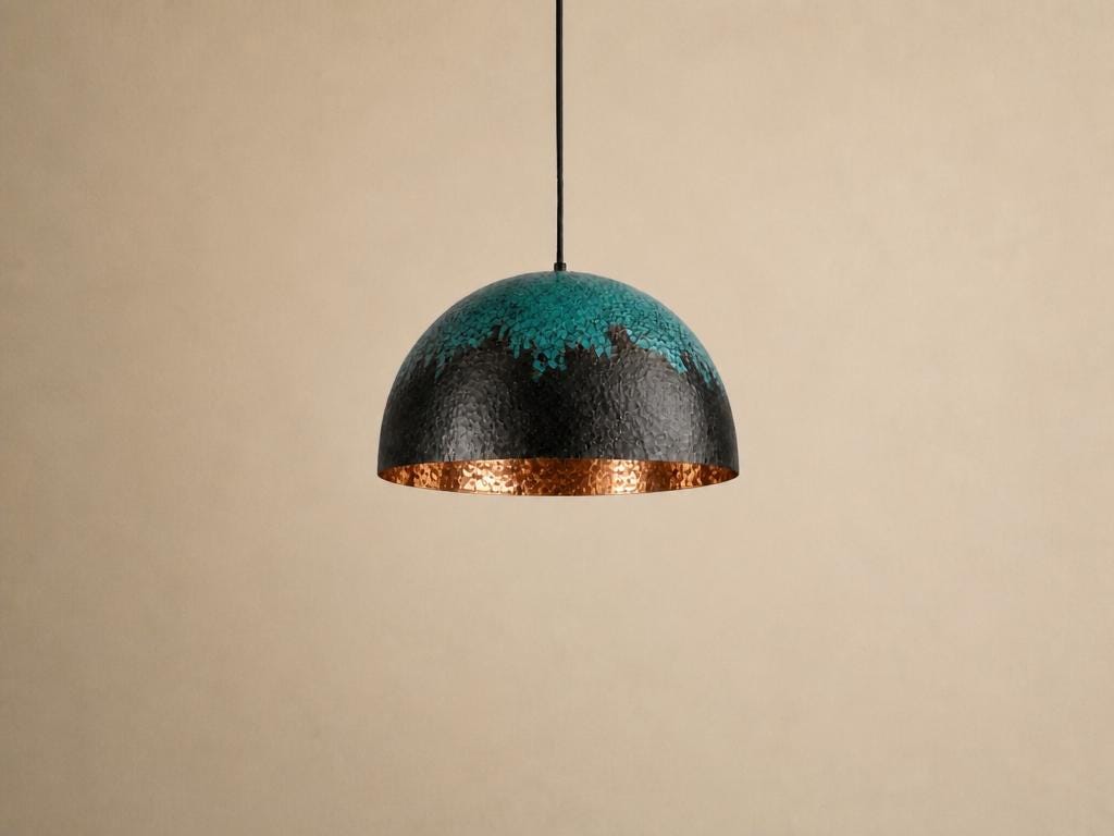 Copper Pendant Light | Patina Dome Hanging Lamp for Dining Room | Industrial Antique Ceiling Lighting | Kitchen Island Fixture - Mettlemix