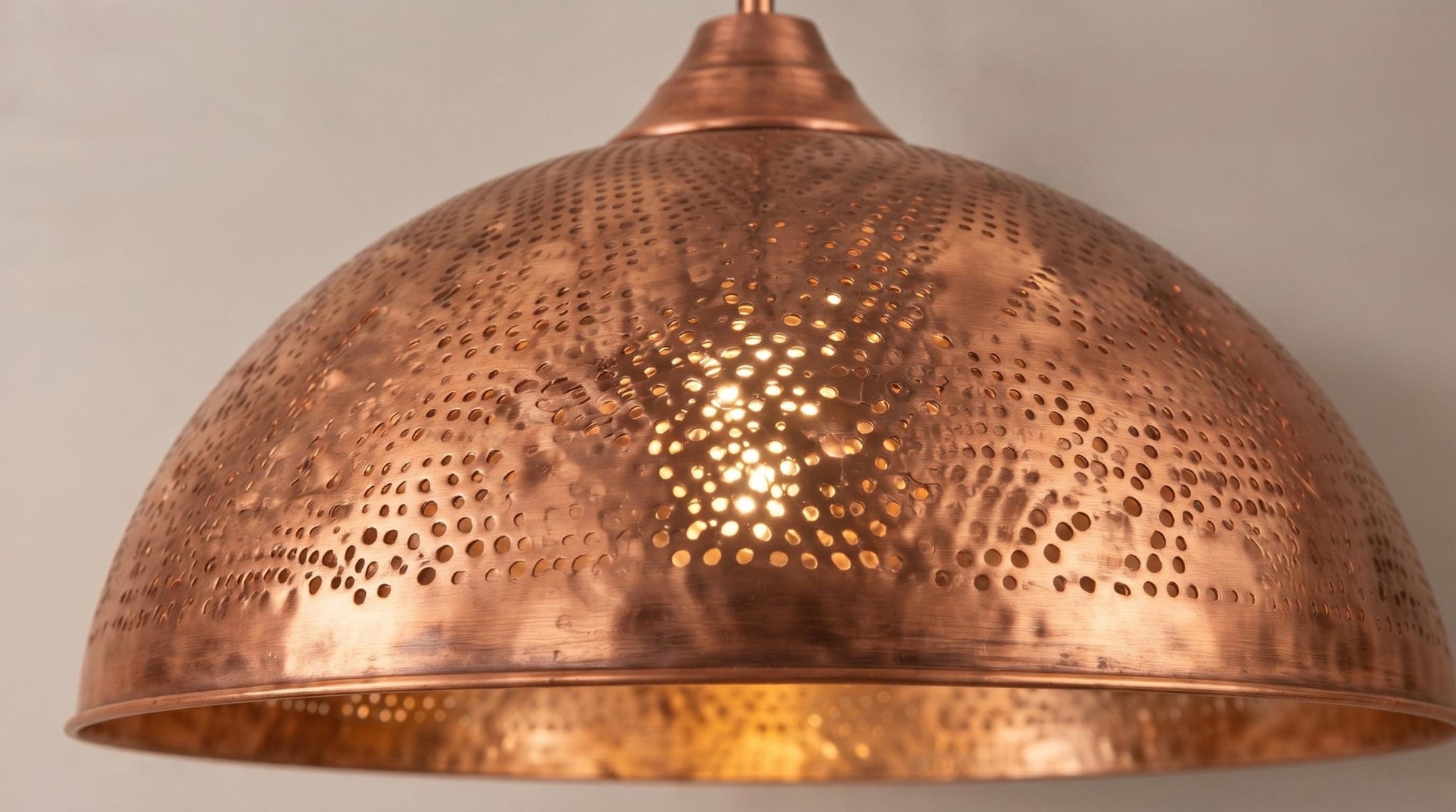 Copper Pendant Light, Solid Copper Dome Ceiling Lamp, Handmade Perforated Kitchen Island Fixture, Rustic Farmhouse Hanging Light - Mettlemix