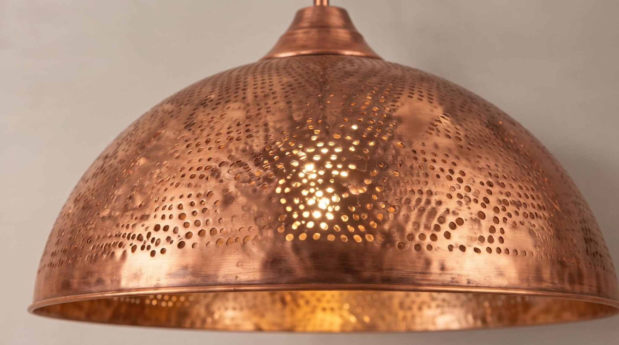Copper Pendant Light, Solid Copper Dome Ceiling Lamp, Handmade Perforated Kitchen Island Fixture, Rustic Farmhouse Hanging Light - Mettlemix
