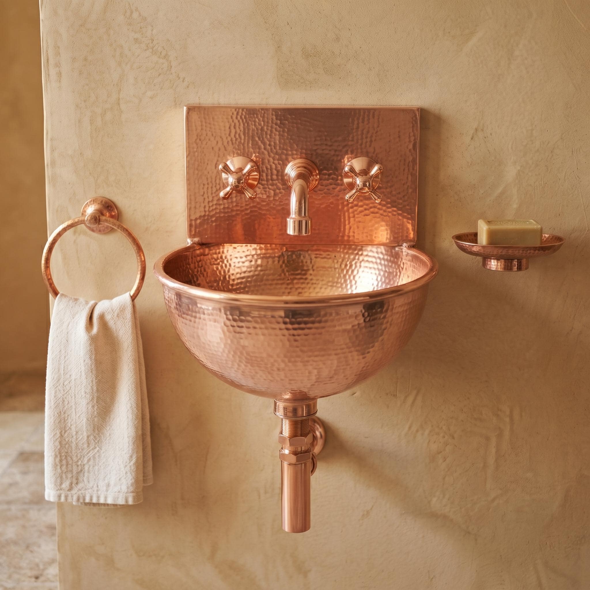 Copper sink a Wall Mount Sink for bathroom Handcrafted Rustic Bathroom Fixture copper sink with faucet bathroom - Mettlemix