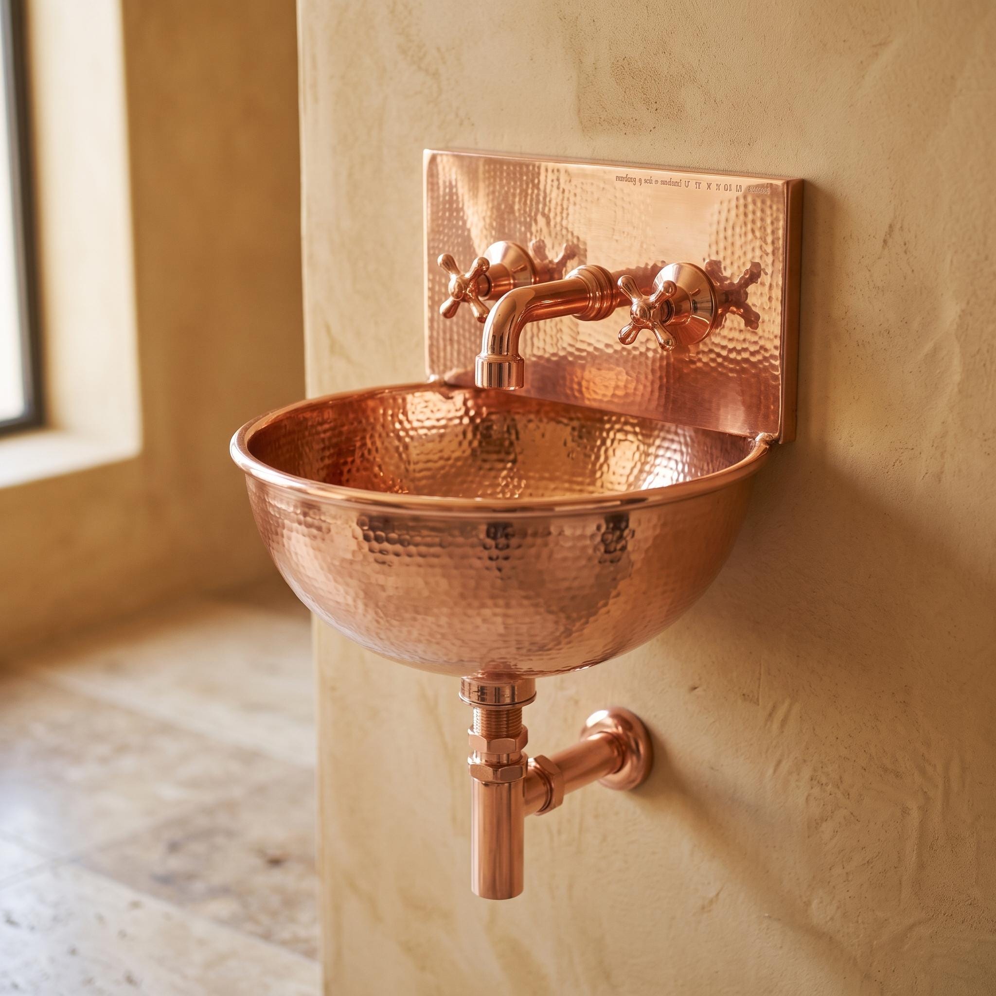 Copper sink a Wall Mount Sink for bathroom Handcrafted Rustic Bathroom Fixture copper sink with faucet bathroom - Mettlemix