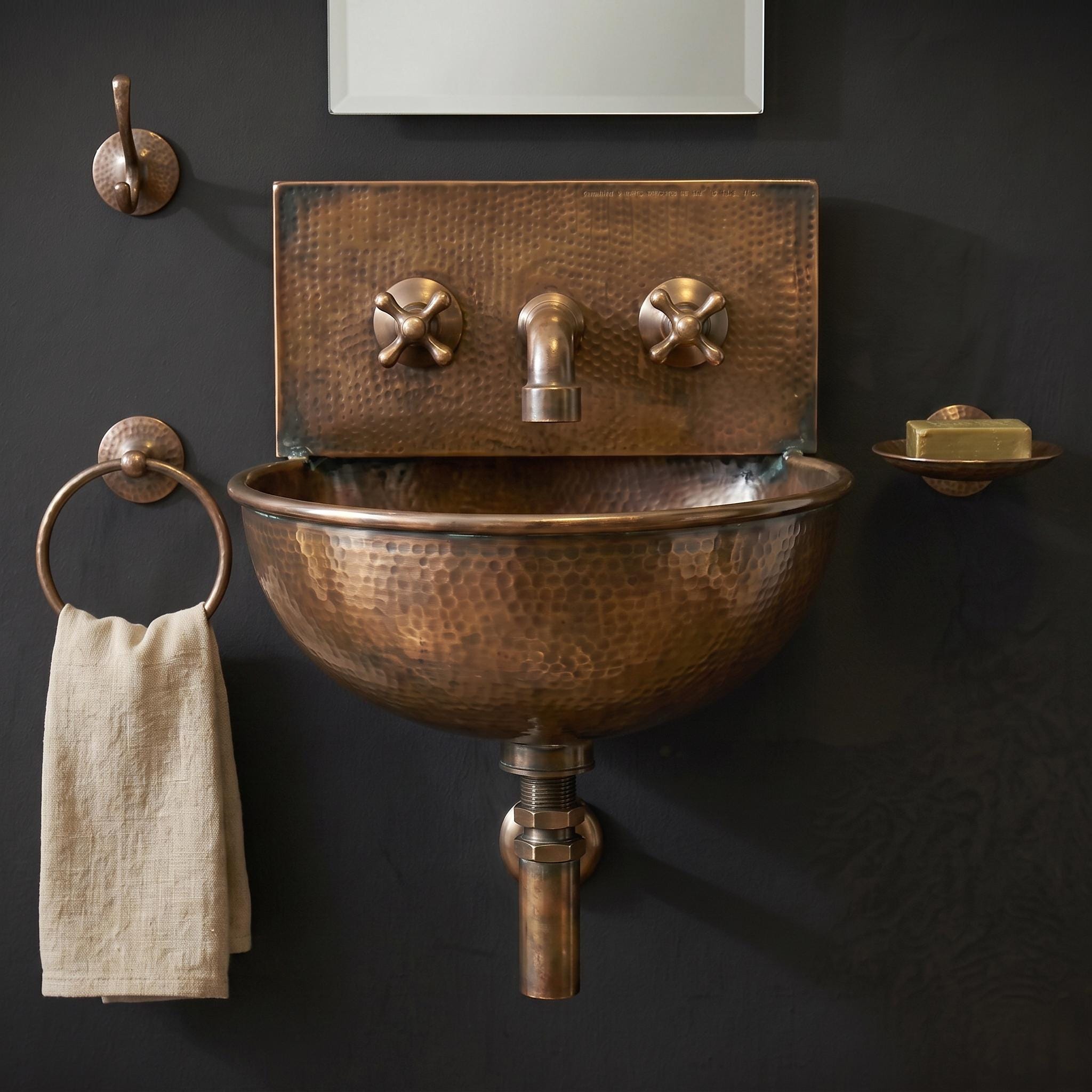 Copper sink aged Wall Mount Sink: Handcrafted Rustic Bathroom Fixture copper bathroom sink - Mettlemix