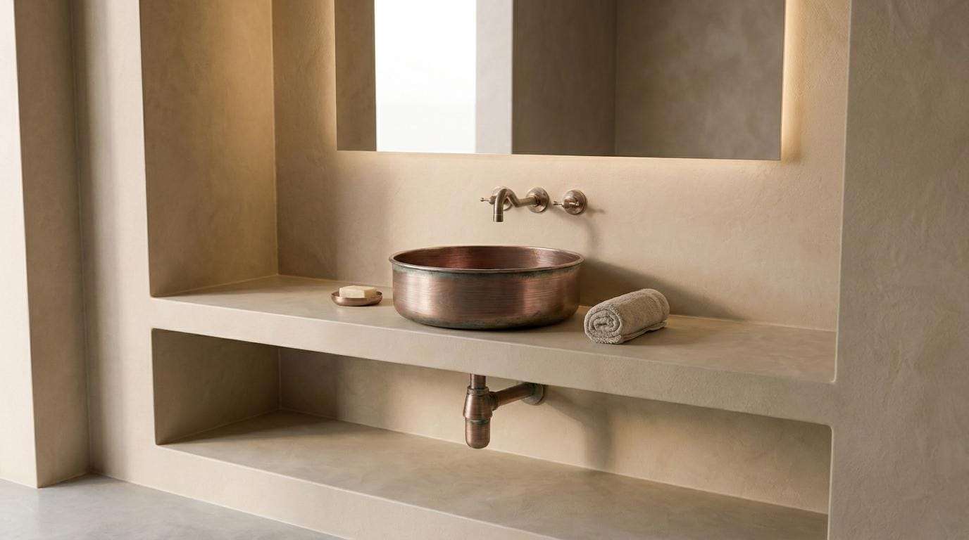 copper Vessel Sink, Round copper Bathroom Sink, Modern Countertop Vanity Basin, Handmade Solid copper Wash Basin,Moroccan Style Wash Basin - Mettlemix