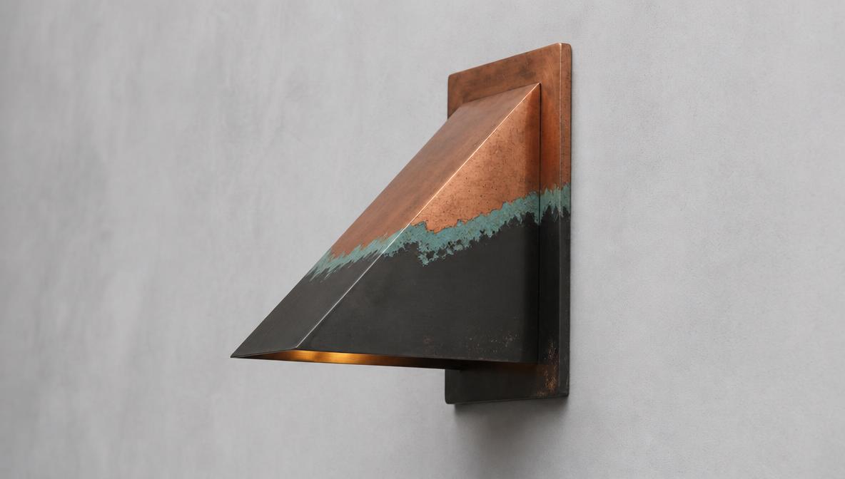 Copper Wall Light Indoor Outdoor, Ombre Three Tone Patina Sconce, Handmade Wedge Wall sconce, Turquoise Copper Porch Entryway Hallway Light - Mettlemix