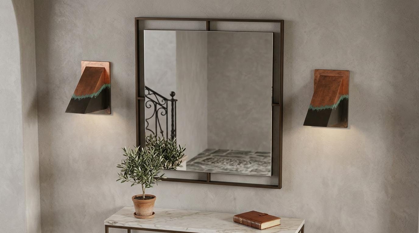 Copper Wall Light Indoor Outdoor, Ombre Three Tone Patina Sconce, Handmade Wedge Wall sconce, Turquoise Copper Porch Entryway Hallway Light - Mettlemix