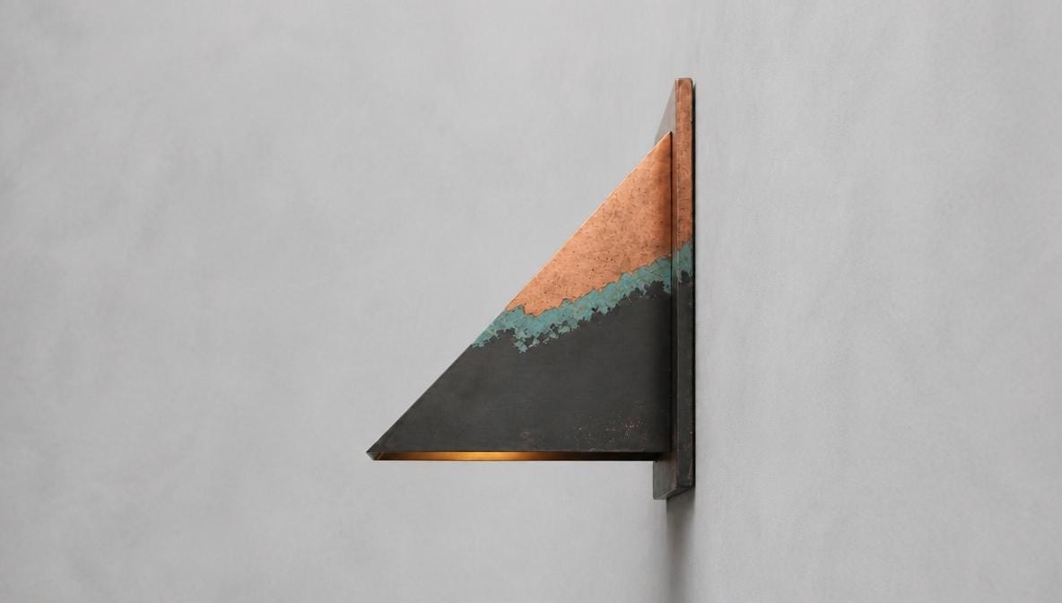 Copper Wall Light Indoor Outdoor, Ombre Three Tone Patina Sconce, Handmade Wedge Wall sconce, Turquoise Copper Porch Entryway Hallway Light - Mettlemix