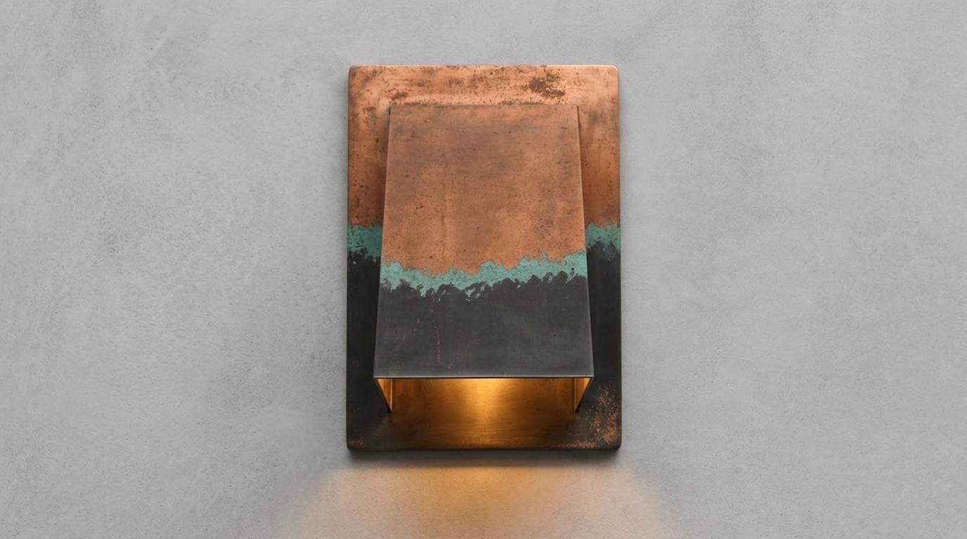 Copper Wall Light Indoor Outdoor, Ombre Three Tone Patina Sconce, Handmade Wedge Wall sconce, Turquoise Copper Porch Entryway Hallway Light - Mettlemix