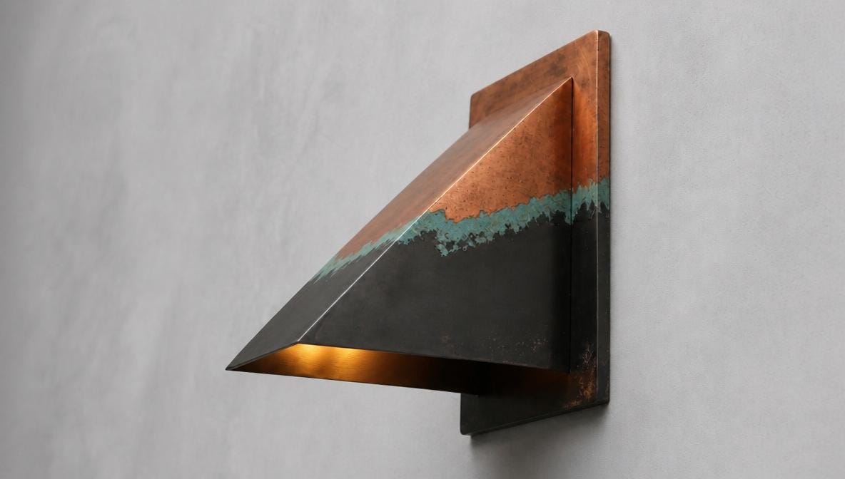 Copper Wall Light Indoor Outdoor, Ombre Three Tone Patina Sconce, Handmade Wedge Wall sconce, Turquoise Copper Porch Entryway Hallway Light - Mettlemix