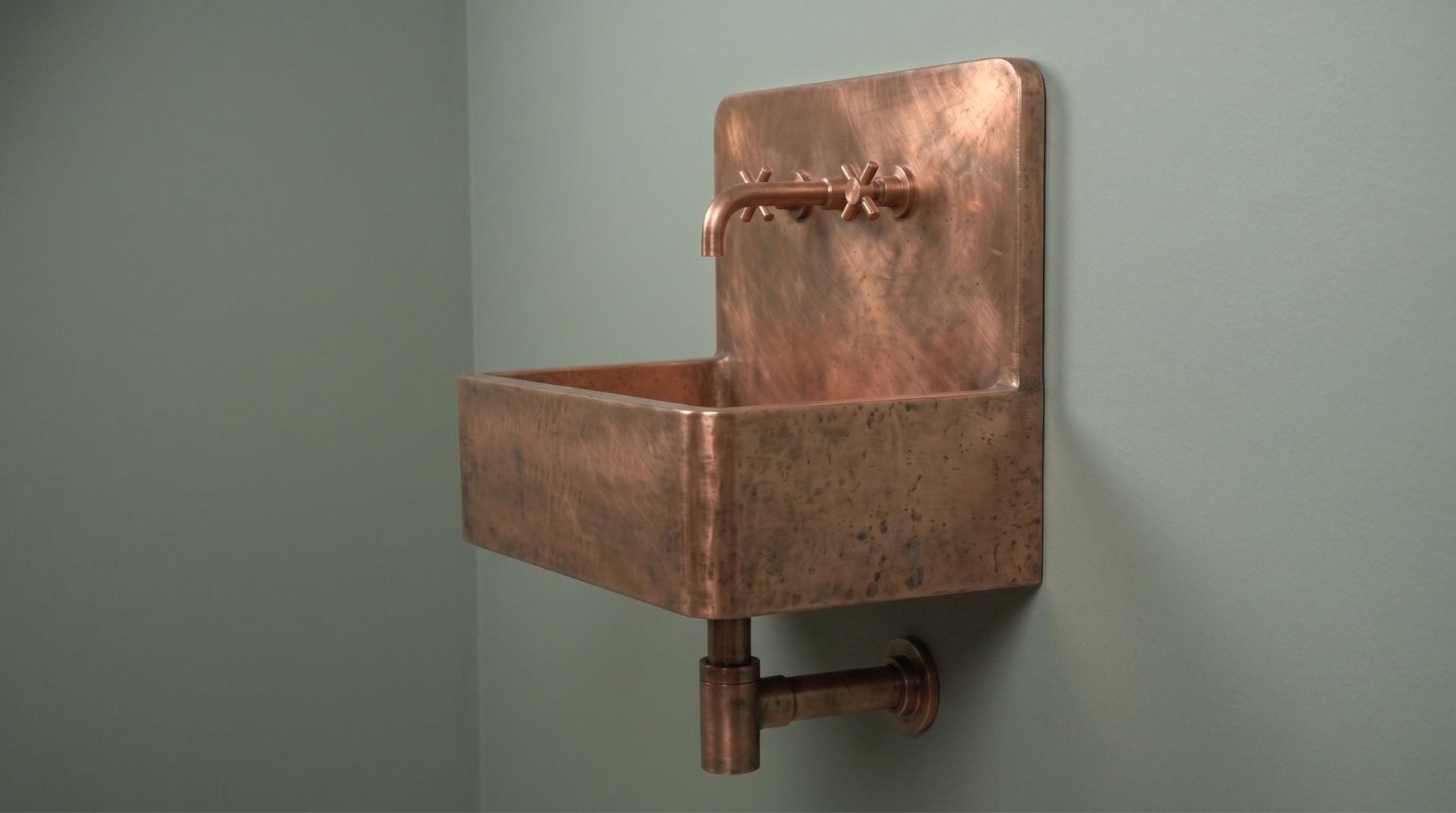 Copper Wall Mount Basin, Antique Brass Floating Sink, Smooth Rectangular Vanity Washbowl, Vintage Industrial Lavatory - Mettlemix