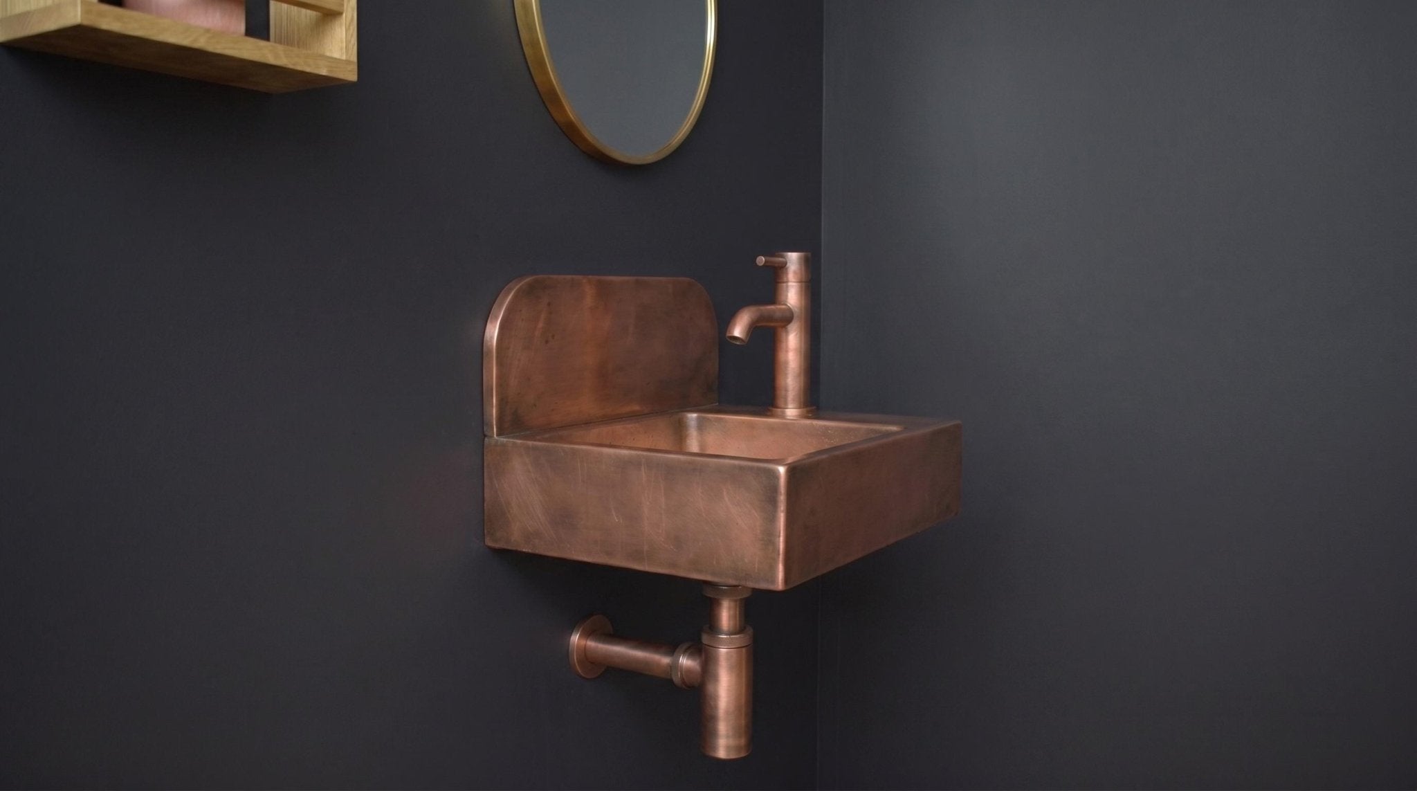 Copper Wall Mounted Sink with Faucet Floating Bathroom Sink | Handcrafted Rustic Copper Vanity | Small Space Powder Room Sink | DDP Ship - Mettlemix