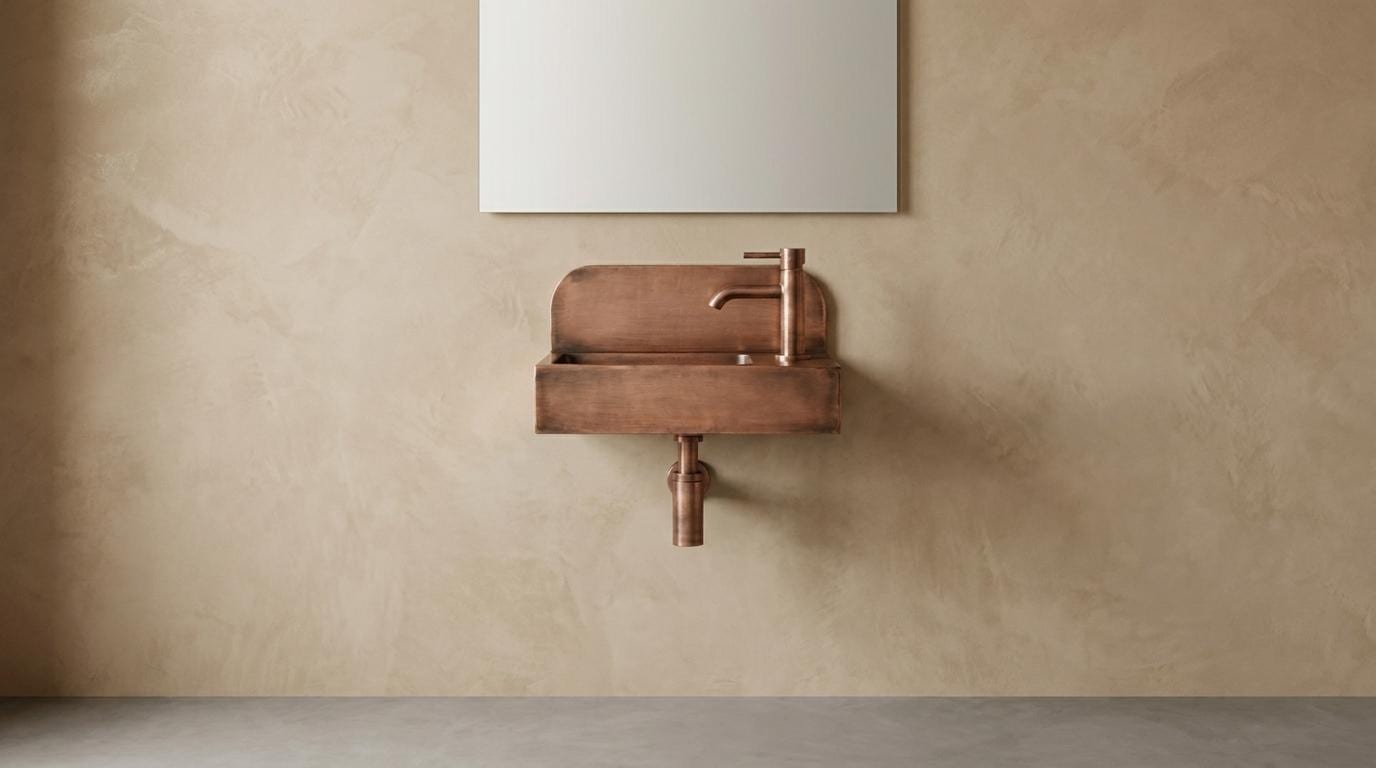 Copper Wall Mounted Sink with Faucet Floating Bathroom Sink | Handcrafted Rustic Copper Vanity | Small Space Powder Room Sink | DDP Ship - Mettlemix