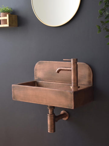 Copper Wall Mounted Sink with Faucet Floating Bathroom Sink | Handcrafted Rustic Copper Vanity | Small Space Powder Room Sink | DDP Ship - Mettlemix