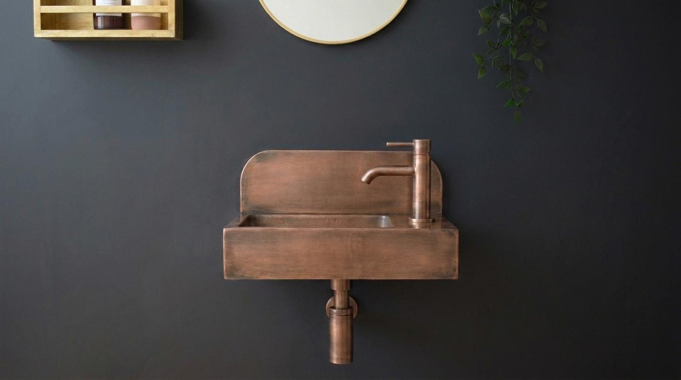 Copper Wall Mounted Sink with Faucet Floating Bathroom Sink | Handcrafted Rustic Copper Vanity | Small Space Powder Room Sink | DDP Ship - Mettlemix