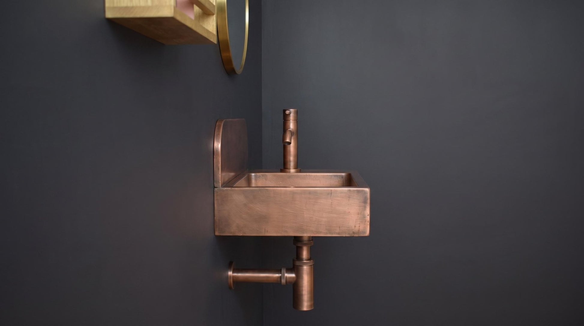 Copper Wall Mounted Sink with Faucet Floating Bathroom Sink | Handcrafted Rustic Copper Vanity | Small Space Powder Room Sink | DDP Ship - Mettlemix